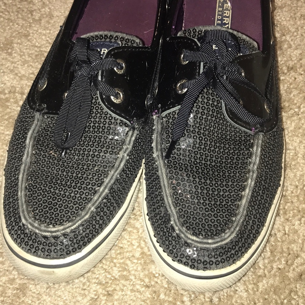 Black Sequin Sherry Topsiders